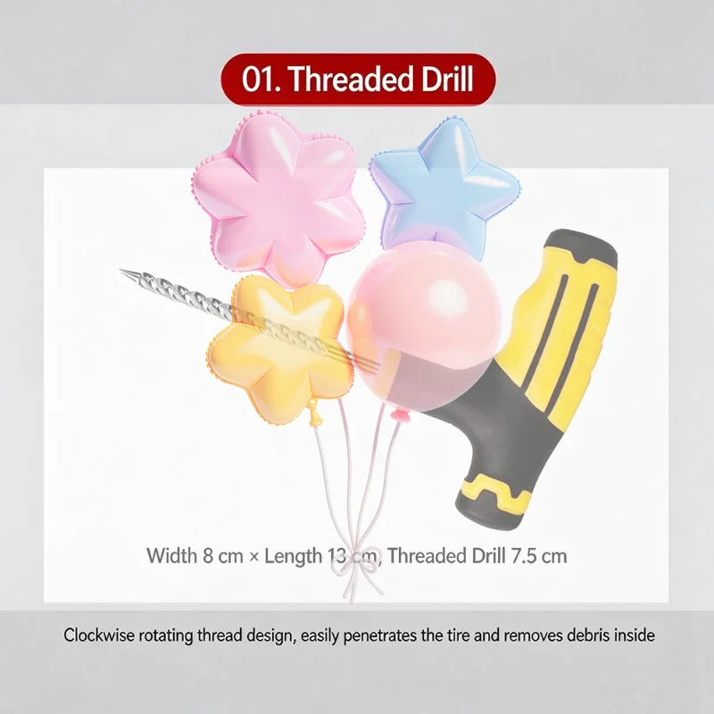 Tubeless Tire Repair Kit 4 PCS Easy Operation Metal ABS Tools for Car Truck DIY Flat Tire Emergency Repair
