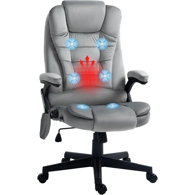 6 Point Vibrating Massage Office Chair with Heat, Velvet High Back Executive Office Chair with Reclining Backrest