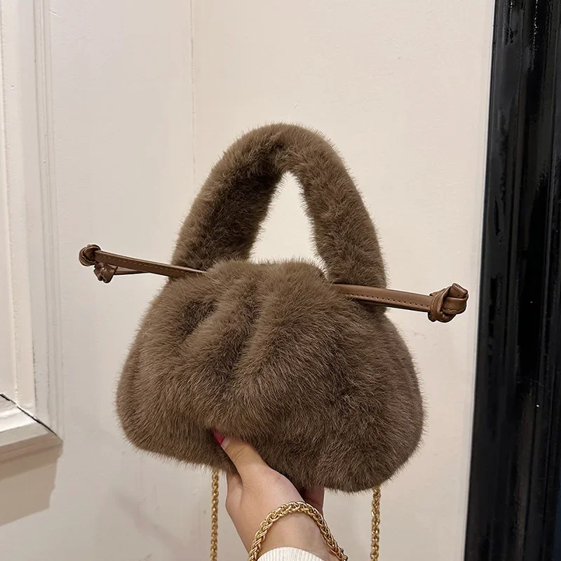 Rabbit Hair Bag Plush Bucket Bag Fashionable Purse and Handbag Chain Crossbody Bags for Women Lady Bag Bolsos De Mujer Сумка Sac