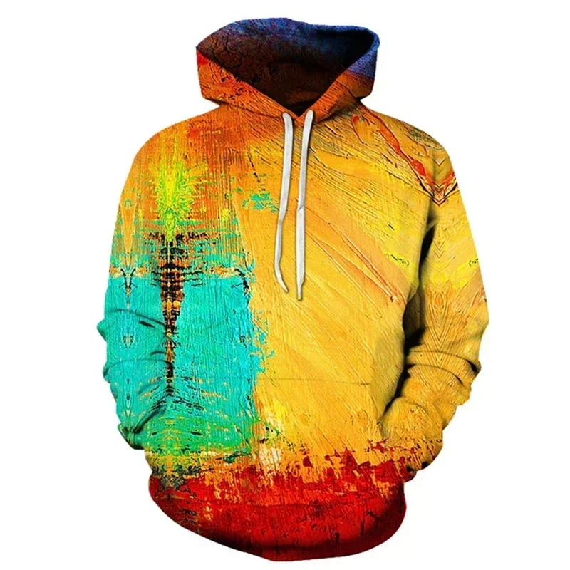 Rainbow Gradient Pattern Hooded Sweatshirts For Men Colorful 3D Printed Pullovers Fashion Unisex Oversized Tops Loose Hoodies