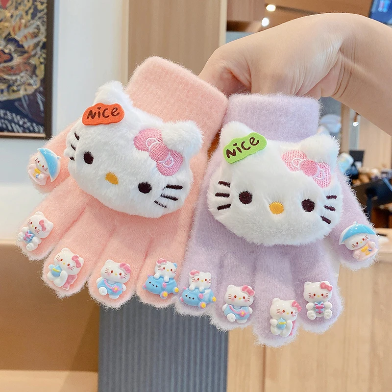

Winter Children Plush Warm Glove New Cartoon Hello Kitty Outdoor Cycling Skiing Gloves Girls' Cute Good-looking Anti Cold Glove