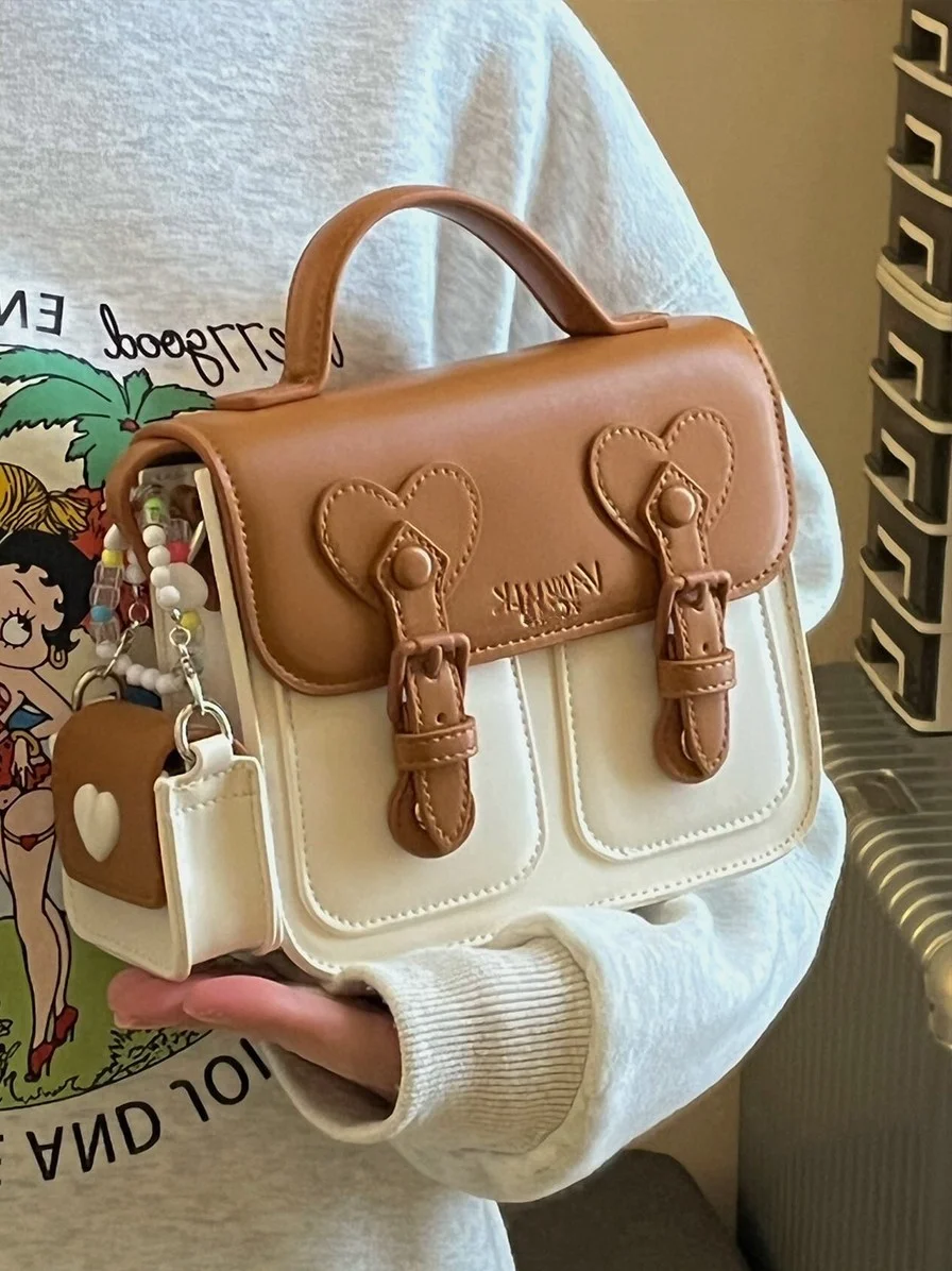

New color-blocked cream cute Cambridge bag, niche design handbag, small square shoulder bag, crossbody bag