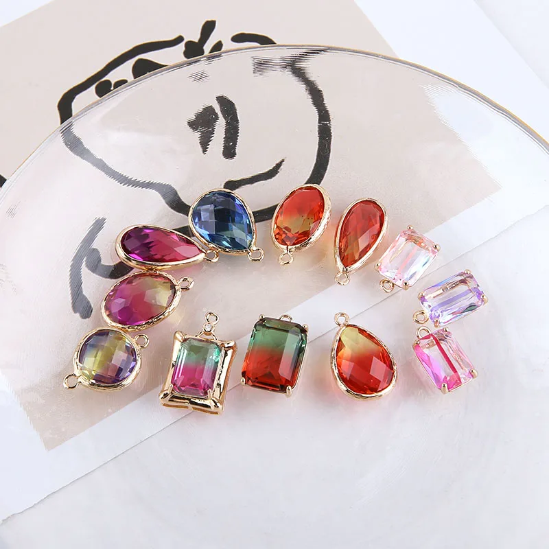 4pcs Diy 쥬얼리 액세서리 구리 도금 골드 컬러 지르콘 직사각형 워터 드롭 러브 펜던트 소재 수제 참