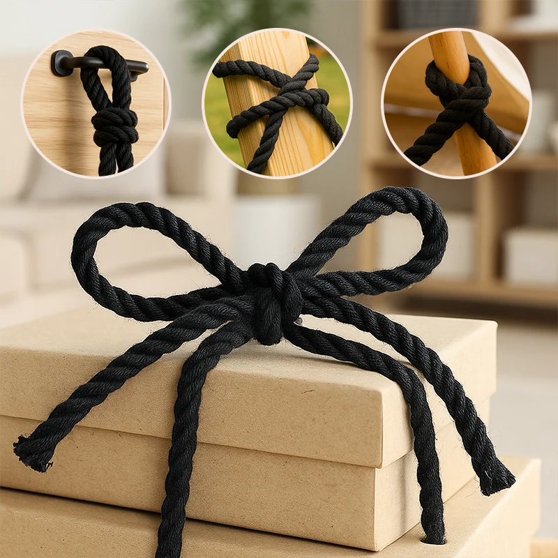 

2/5/10Meters 5/7/8/12/15/20mm Black Cotton Rope 3 Shares Twisted Cord Decoration Macrame Ropes for Bag Braided Cords Sewing