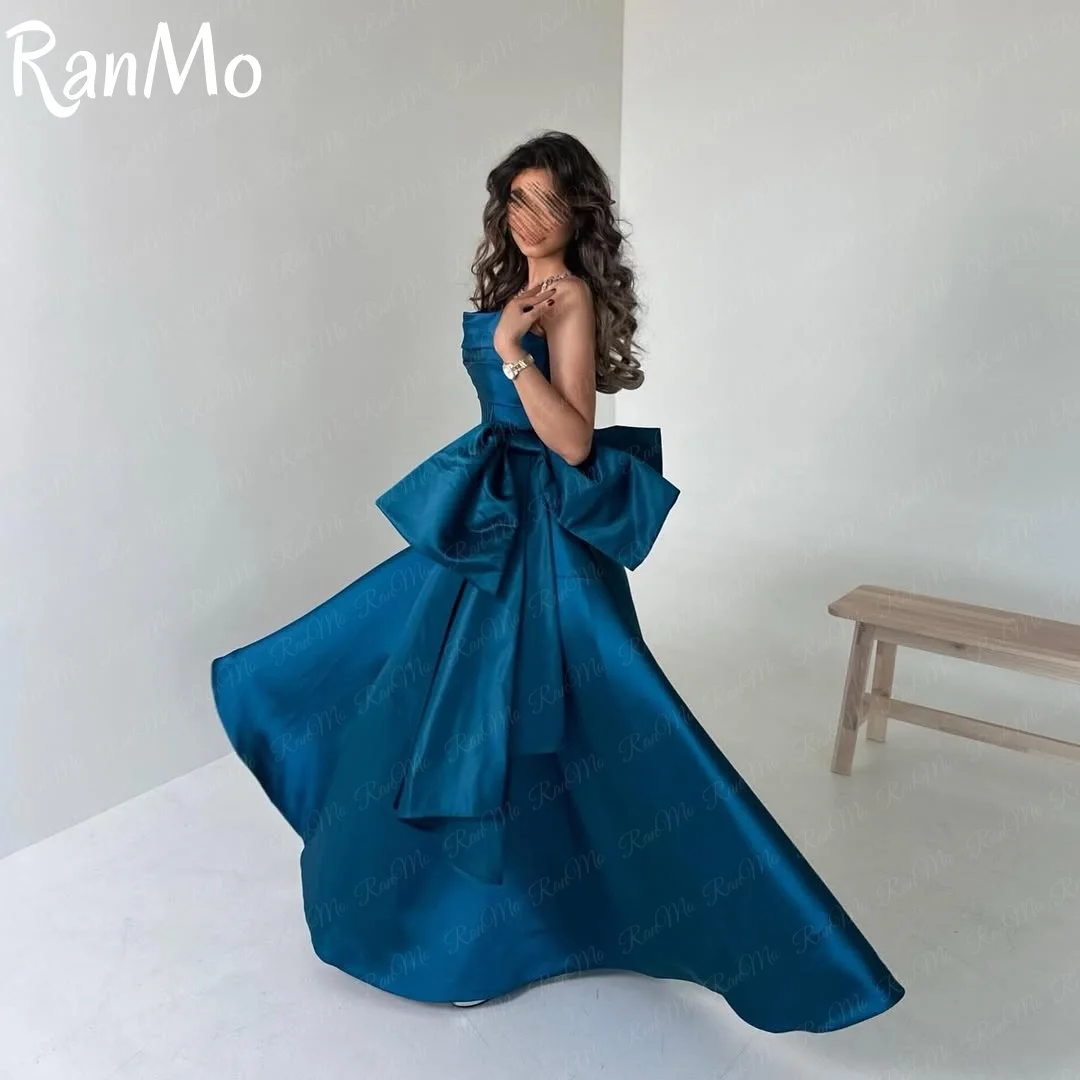 Ranmo 2025 المملكة العربية السعودية بدون حمالات على شكل حرف a فساتين لحضور الحفلات الموسيقية بفيونكة كبيرة 2024 مناسبة رسمية فساتين سهرة للنساء فساتين مخصصة