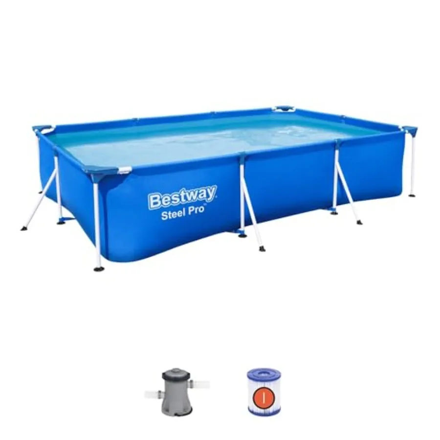Above Ground Swimming Pool For Outdoor Use, Steel Frame, Blue, Rust-Resistant And Easy Assembly