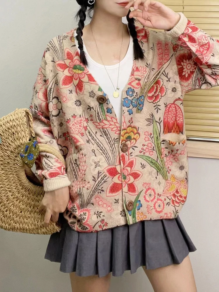 Max LuLu 2024 Spring Females Luxury Kintwear Ladies Fashion Loose Printed Warm Sweaters Womens Leisure Floral V Neck Cardigans