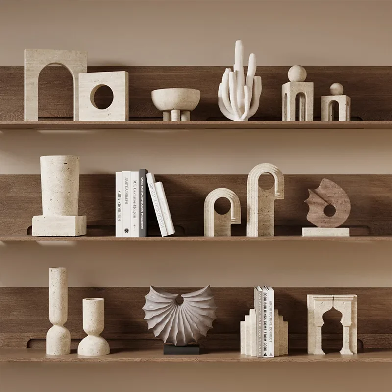 

High-end medieval art travertine decorative ornaments, niche desktop ornaments in the living room