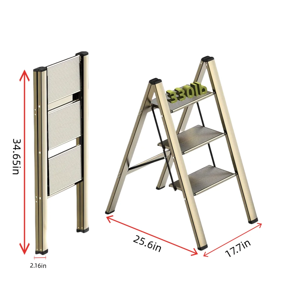 3-Stufen-Leiter, Aluminium, leicht, zusammenklappbar, Trittbank, breites, rutschfestes Pedal, 300 Pfund Kapazität, tragbarer Tritthocker für Zuhause und Büro