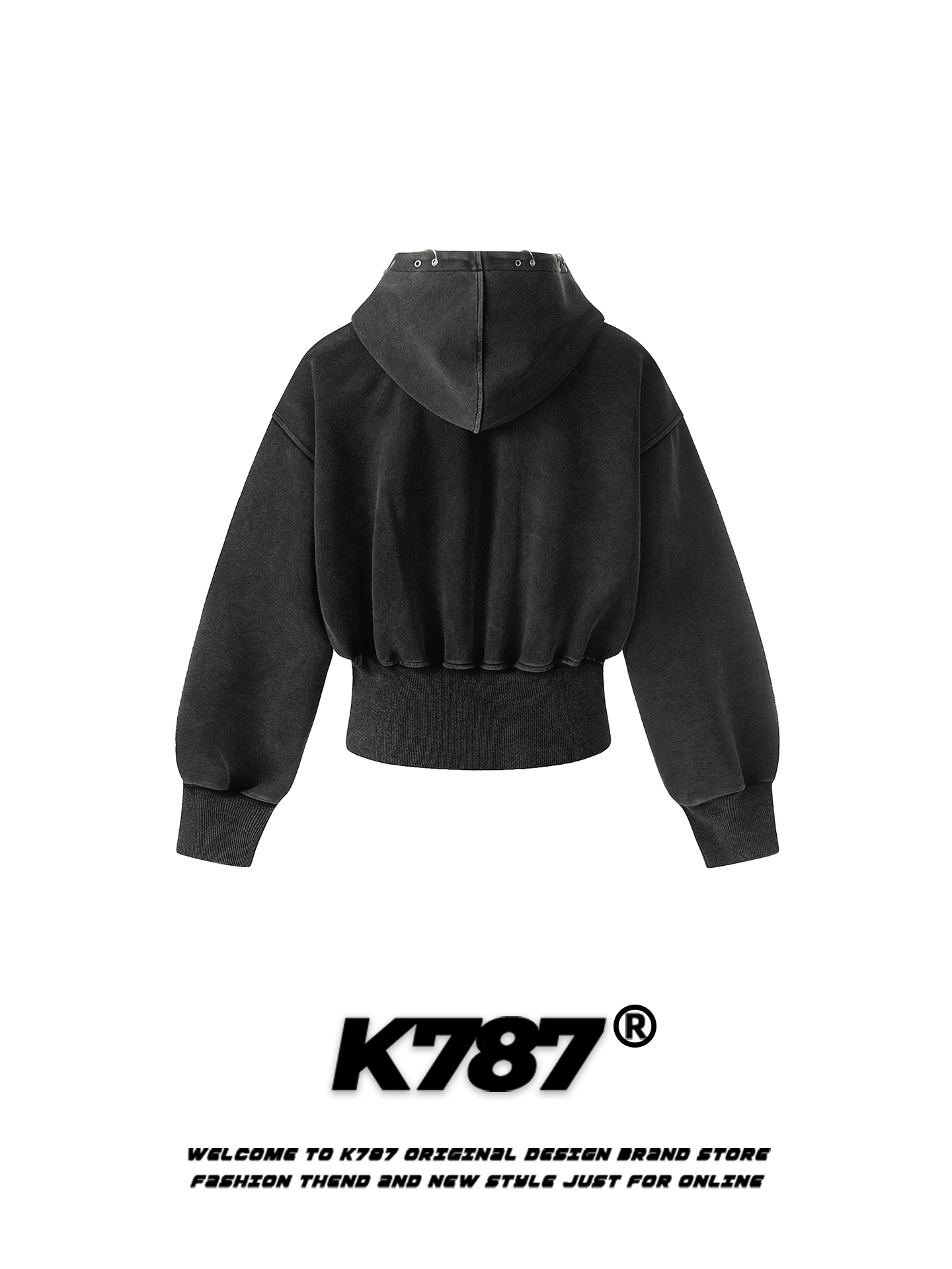 K787 American Retro Rusted Letter Print Hoodie Women Early Spring Slimming Short Jacket Street Style Long Sleeve Zipper Closure