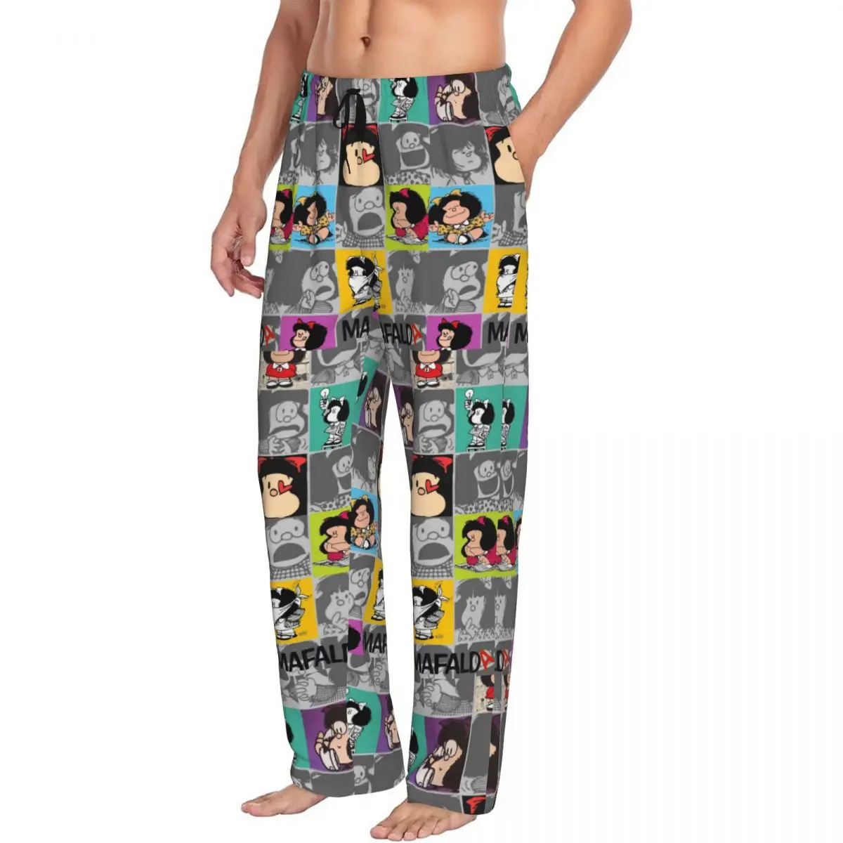 Custom Mafaldas Cartoons Comics Pajama Pants for Men Sleepwear Lounge Sleep Bottoms Stretch with Pockets