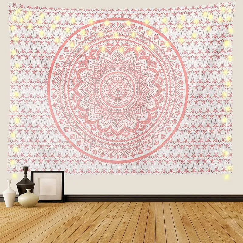 VIKAMA Rice Bottom Warm Tone Mandala Hanging Cloth Flower Mandala Tapestry Living Room Background Wall Room Decoration