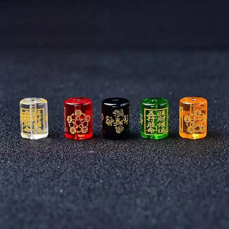 Golden wood water fire earth five elements lettering bucket beads