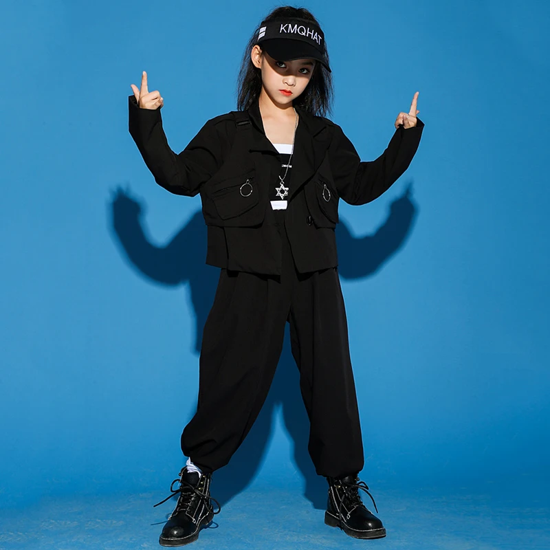 Neue Kinder Hip Hop Kleidung weiße Anzüge Street Dance Bühnen kostüme moderne Jazz Performance Outfit Mädchen Hip Hop Hosen Tops bl5419