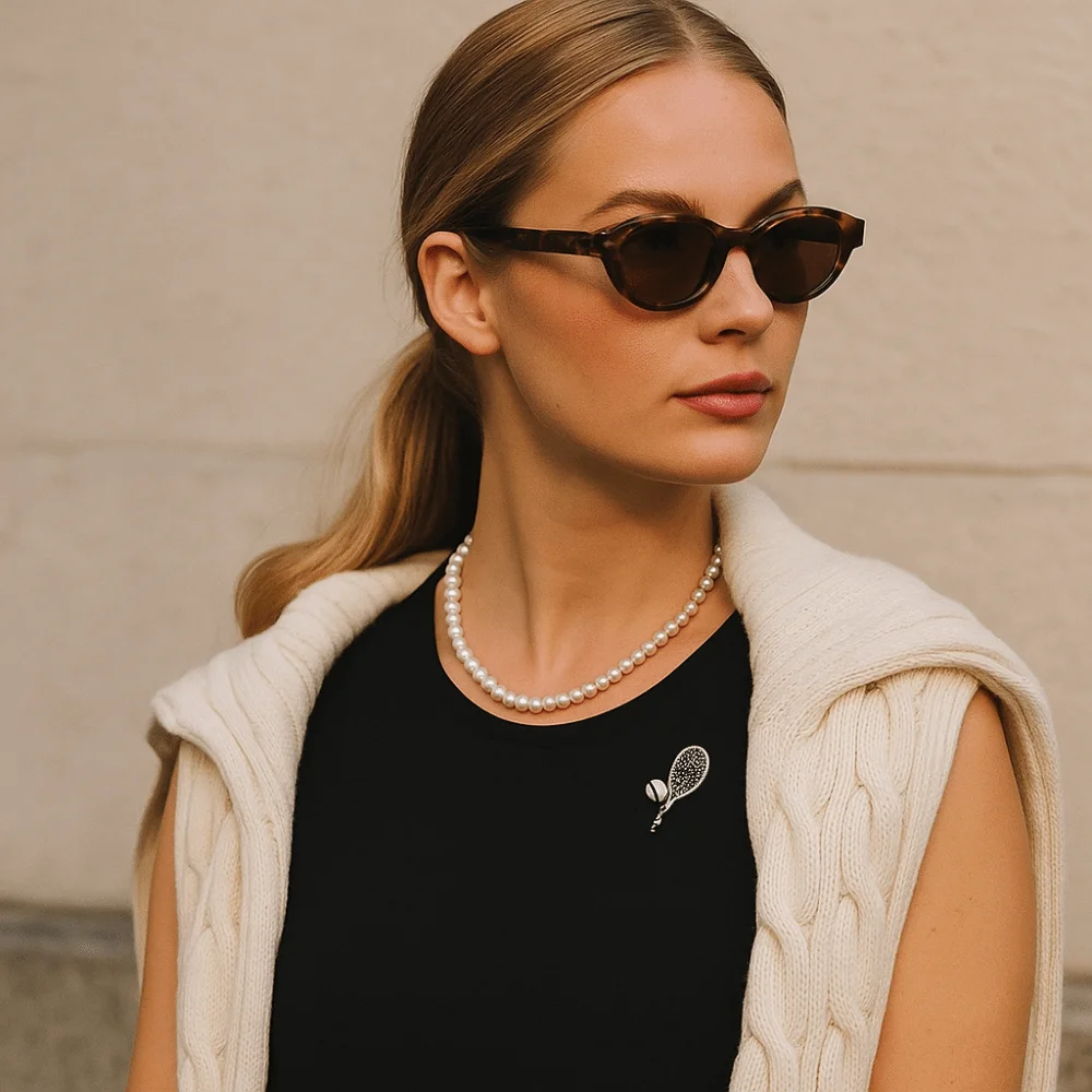 합금 테니스 라켓 브로치 지르콘 빈티지 에나멜 금속 옷핀 한국 스타일 쥬얼리 액세서리 골드 브로치 장식