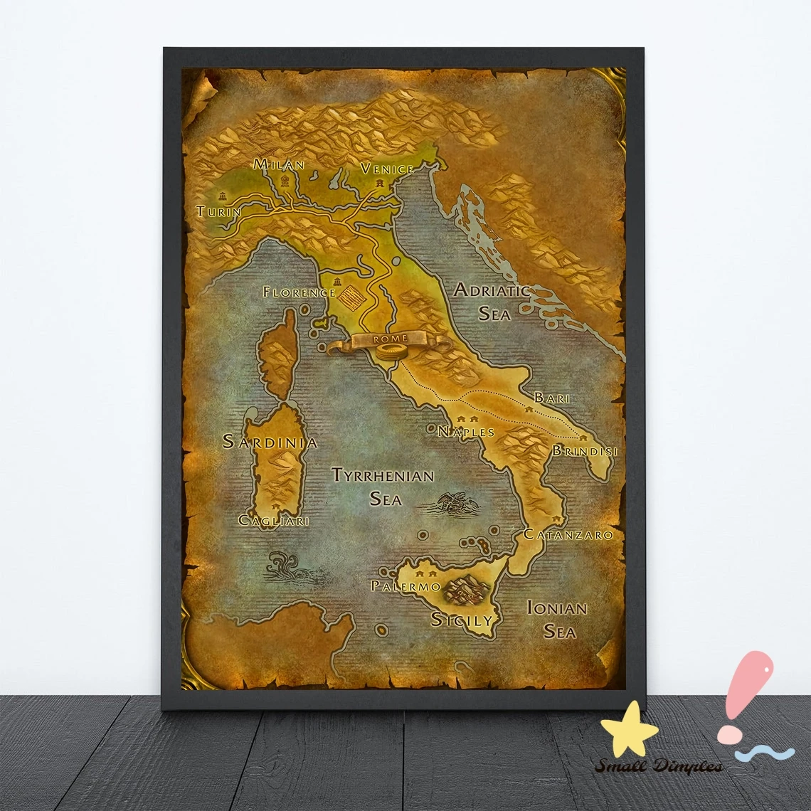 Map Of Italy - World Of Warcraft Style Map Game Poster Canvas Art Print Home Decoration Wall Painting ( No Frame )