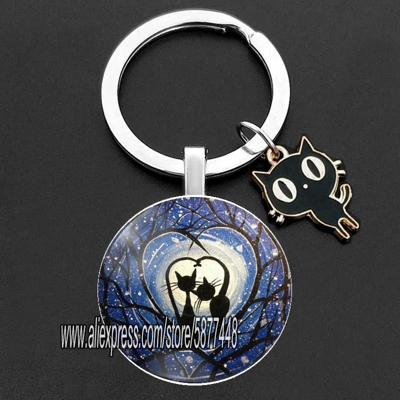 Fashion Lovely Cartoon Cats Keychain I Love My Cat  Purse Key Chain Ring Jewelry for Lovely Women and Girls