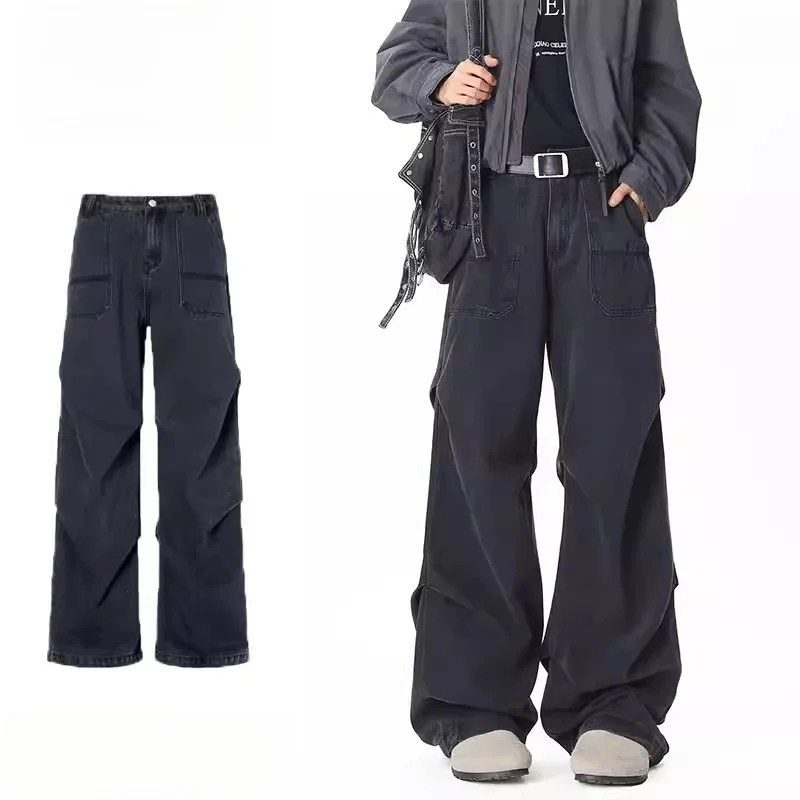

American High Street Faded Men's Jeans Autumn Winter Trend Brand Design Cleanfit Straight Leg Wide Leg Pants