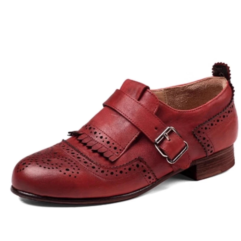 

British Ultra Soft Pure Handmade Washed Horsehide Casual Shoes for Women's Retro Tassel Leather Loafers Height Increasing Shoes