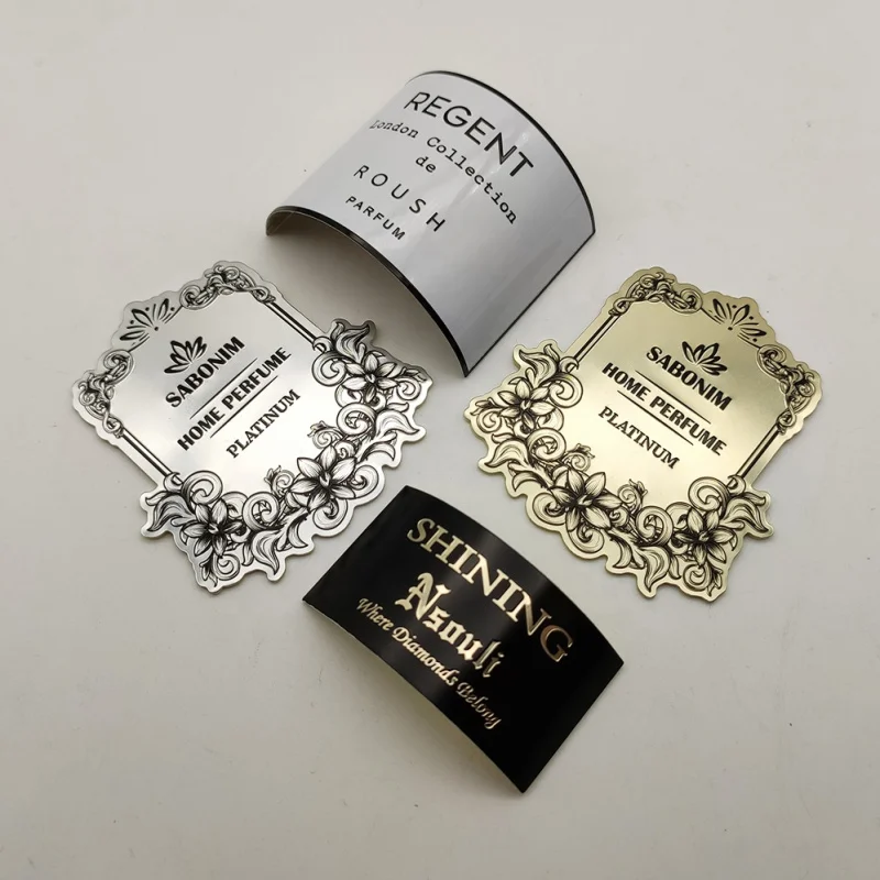 10 0.Zhang.Custom.Fragrance Package Nameplate Private Cosmetics Aluminum Foil Sticker New Design Embossed Logo Metal Label