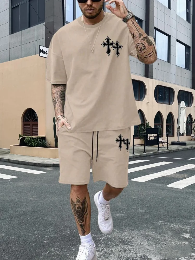 

2025 Simple Letter Printing Short-sleeved Shorts Daily Suit Adult Fashion Trend Street Versatile Sports and Leisure Suit