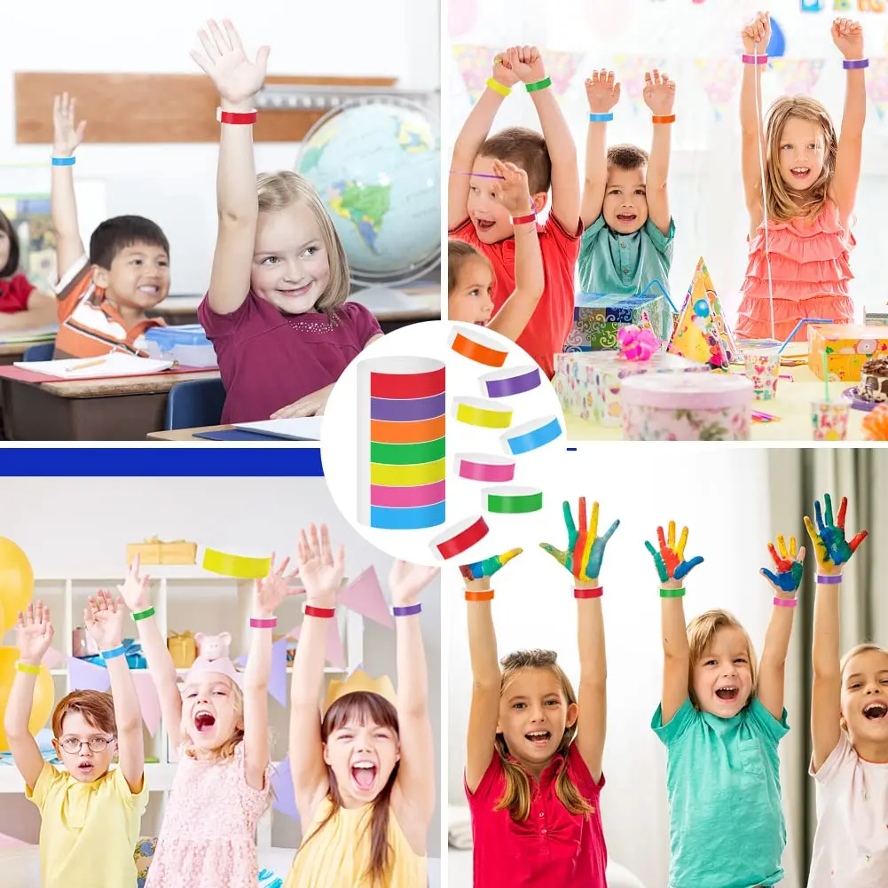 일회용 방수 다채로운 종이 손목 밴드, 이벤트 클럽 축제 어린이 놀이터용 팔찌, 700 개