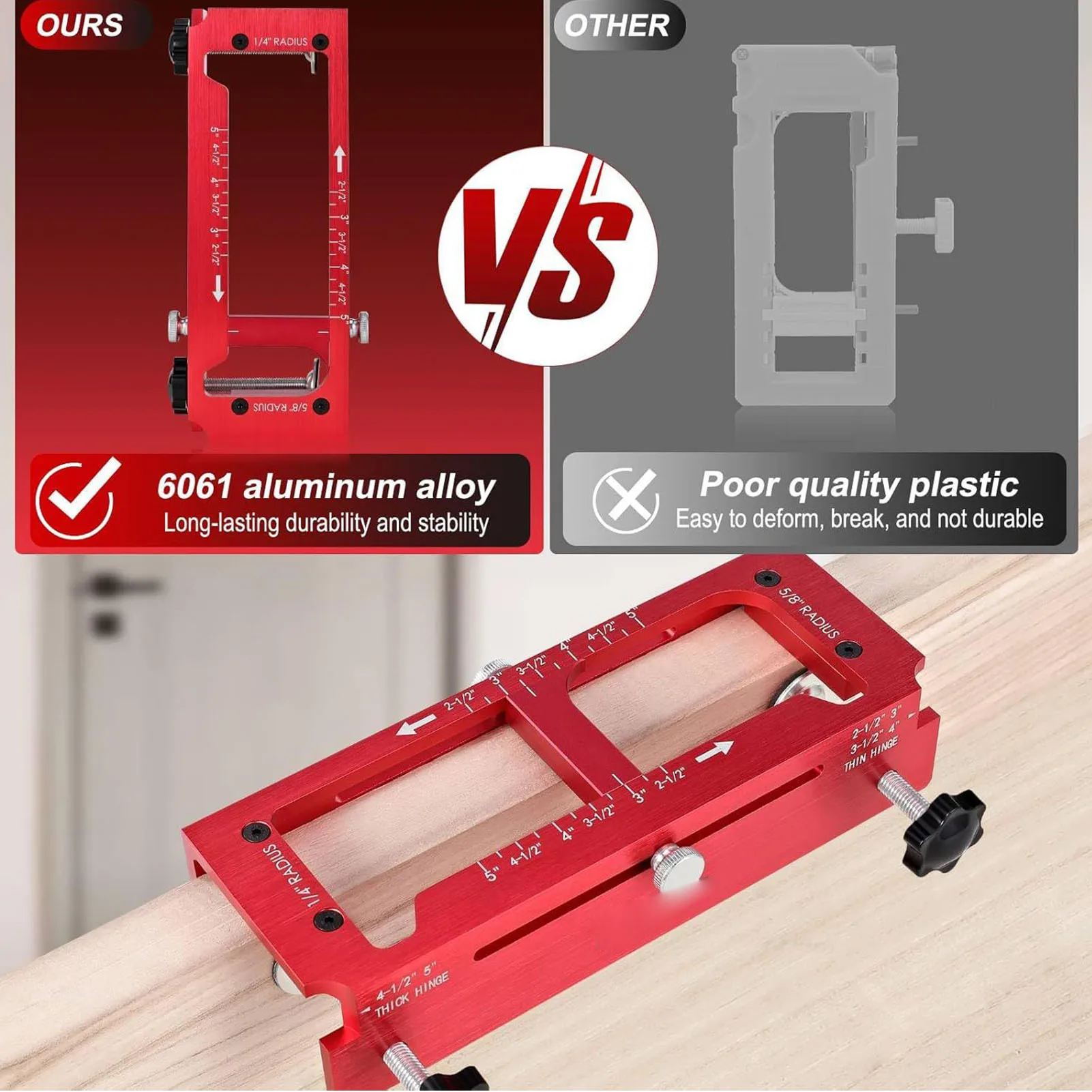 Door Hinge Jig Aluminum Alloy Router Template Kit  Mortise Jig for 2.5in-5in L T 1/4in 5/8in R  Corner Types