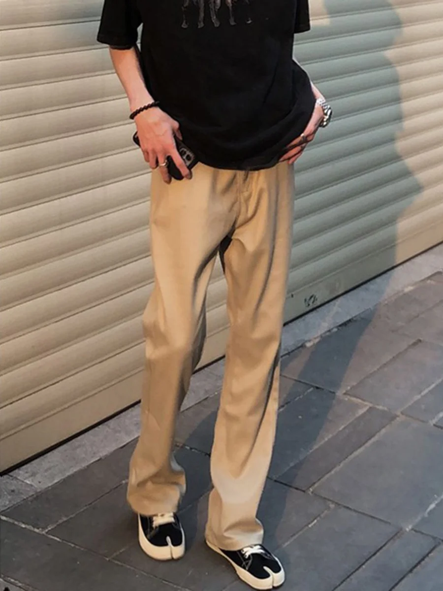 

American Style Men's Summer Thin Straight Leg Pants Draping Ice Silk Long Trousers Casual Pants Polyester Fiber Anti-Wrinkle