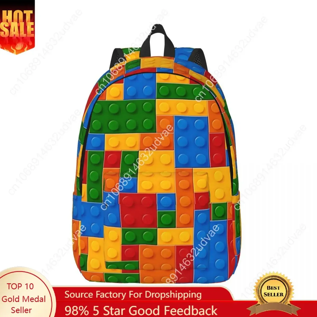Ransel Konstruksi Mainan Blok Bangunan Tas Kanvas Pria Wanita Remaja Sekolah Perjalanan Warna-warni Lucu Tas Kanvas Kuliah Ringan