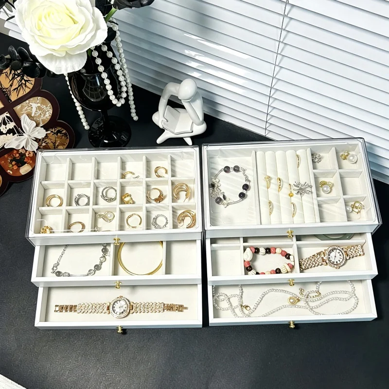 White Acrylic Multi-Layer Jewelry Box, Dustproof Transparent Large Capacity Organizer for Earrings & Bracelets