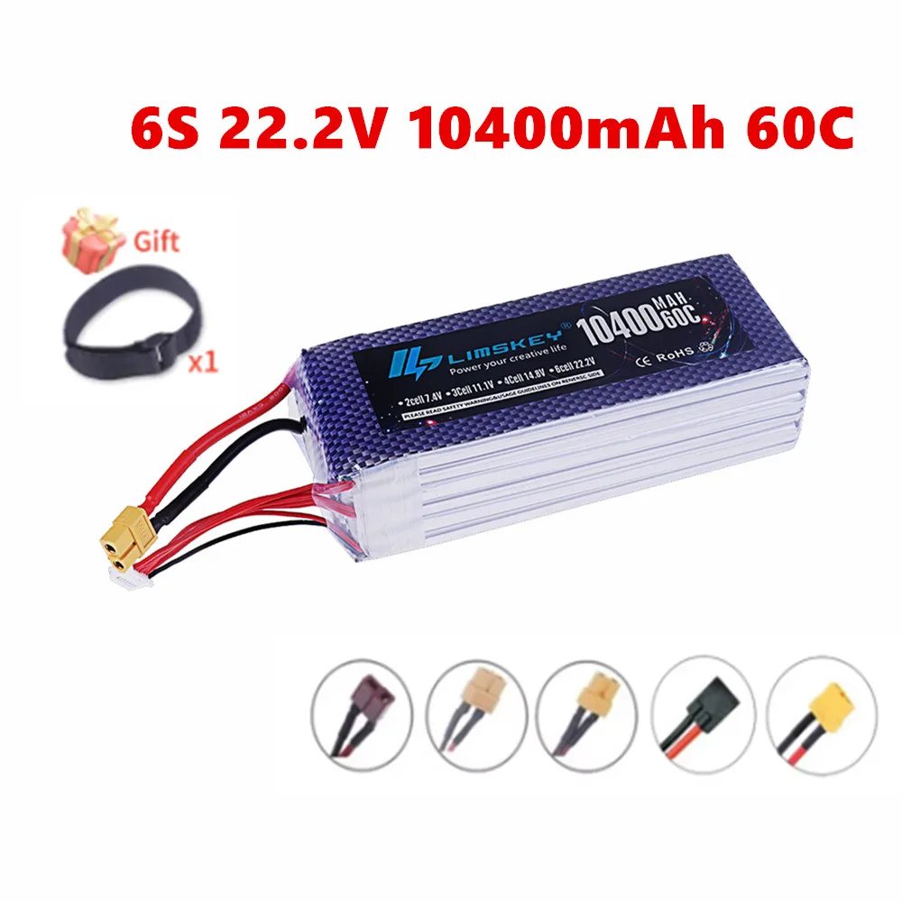 

22.2V 10400mAh 6S Lipo Battery For RC Drone FPV Car Helicopter Spare Parts 22.2V Battery With XT90 Deans XT90S Connector