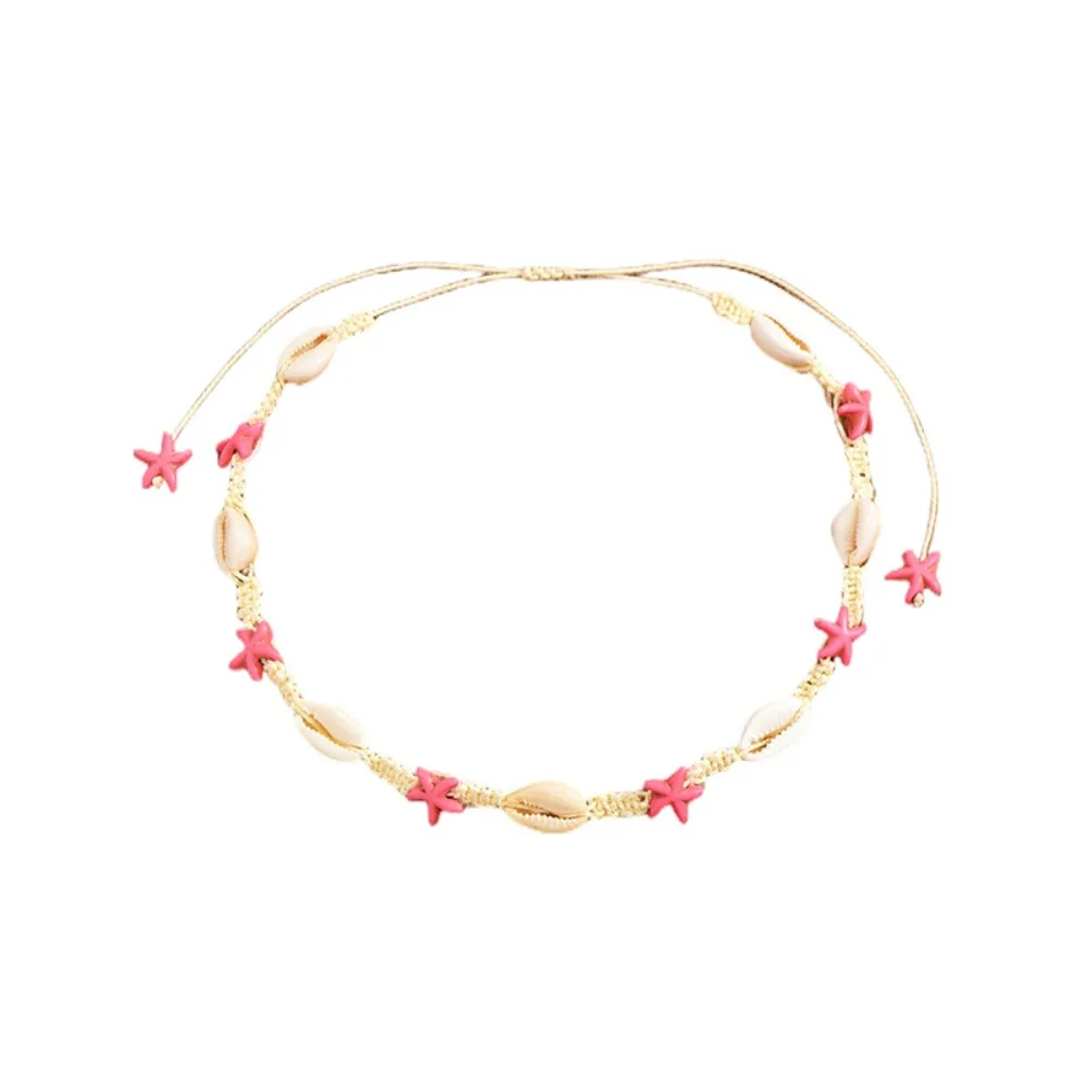 Colar Shell Shell com corda elegante, gargantilha tecida à mão, colares rosa Starfish, concha