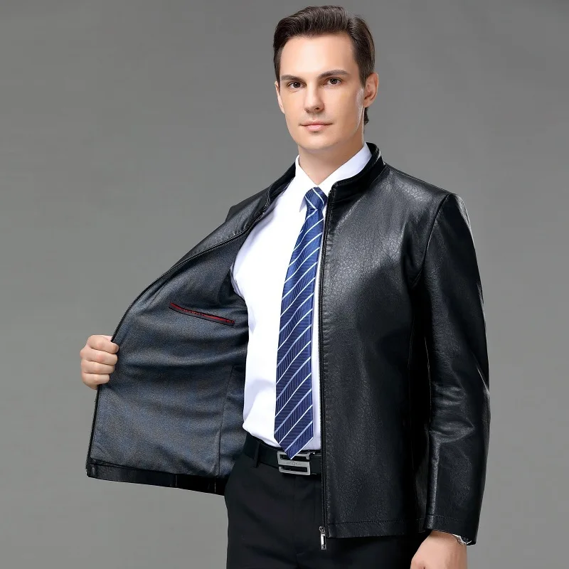 

Men's leather jacket autumn and winter new business casual genuine leather jacket men's stand collar motorcycle jacket