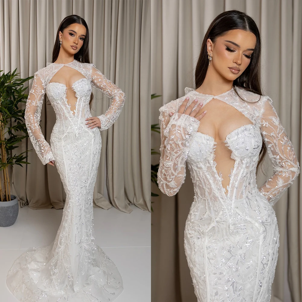 Fashion Sequins Wedding Dresses Strapless Mermaid Bridal Gowns with Jacket Princess Slim Fit Customized Vestidos De Novia