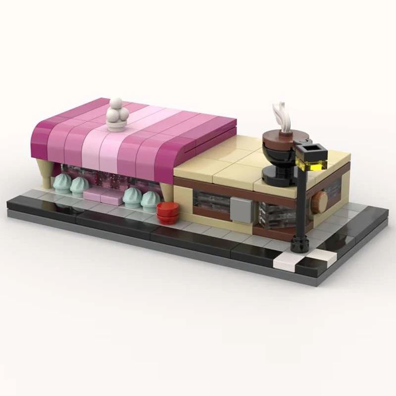 Stadtstraßenansicht Modell MOC Bausteine Geschäfte und Café Modulare Technologie Kinder Urlaubsgeschenke Zusammenbaubares Spielzeug-Set