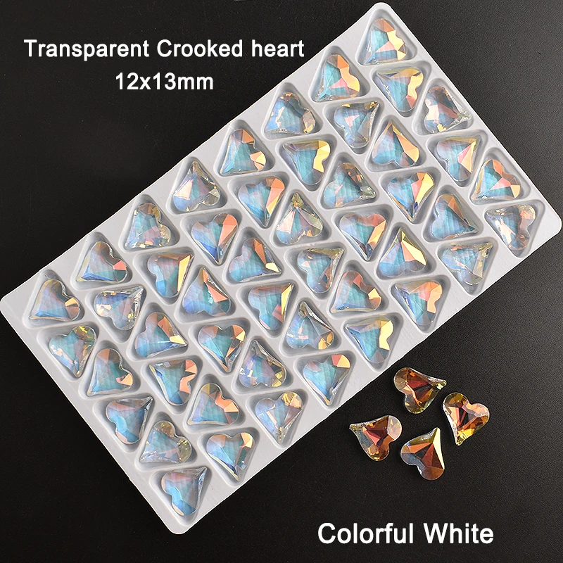 透明大曲がったピーチハートネイルアートラインストーン尖底クリスタルガラス混合色マニキュア DIY 装飾