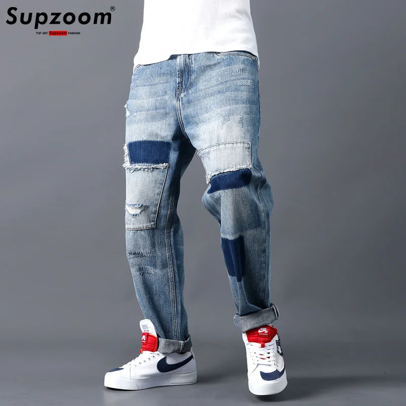 

Supzoom New Arrival Hot Sale Top Fashion Autumn Zipper Fly Stonewashed Casual Cargo Denim Pockets Cotton Jeans Men