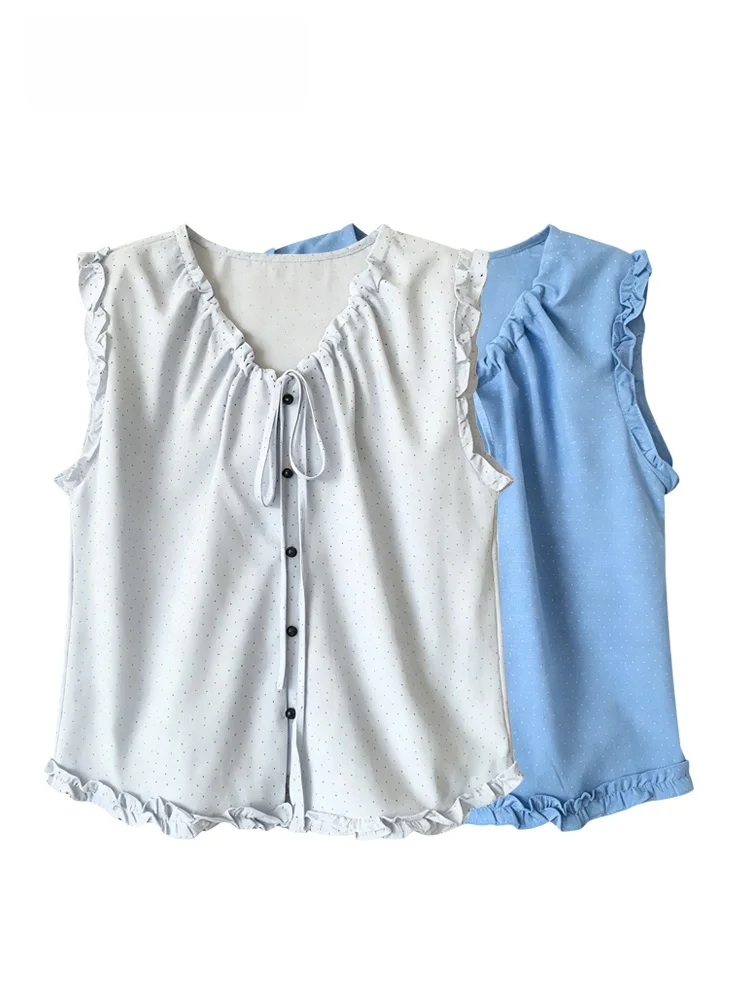 

CaraCLUB Large Size Sleeveless Vest Korean Style Loose Fashionable Summer Top for plus Size Women V-Neck Polka Dot Design