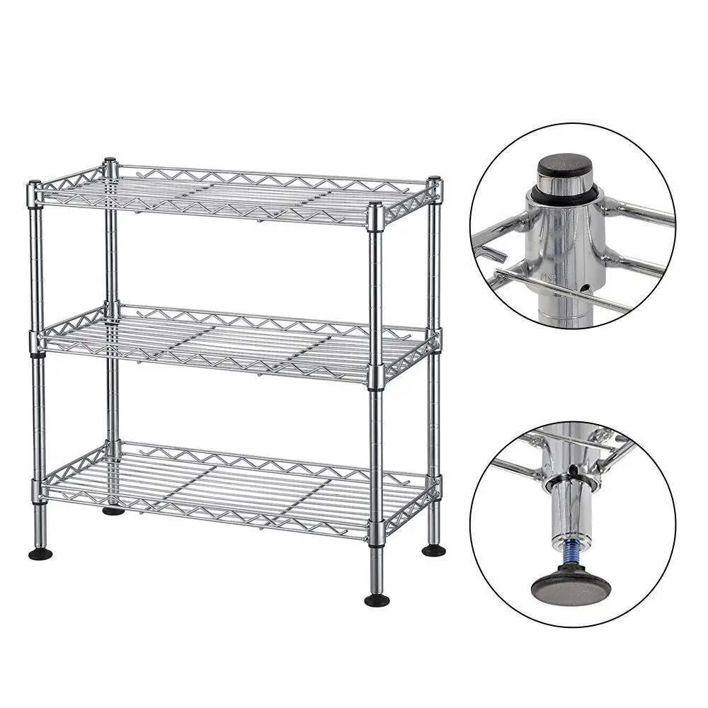 3-Tier Adjustable Storage Shelving Unit Metal Organizer Wire Rack Shelf