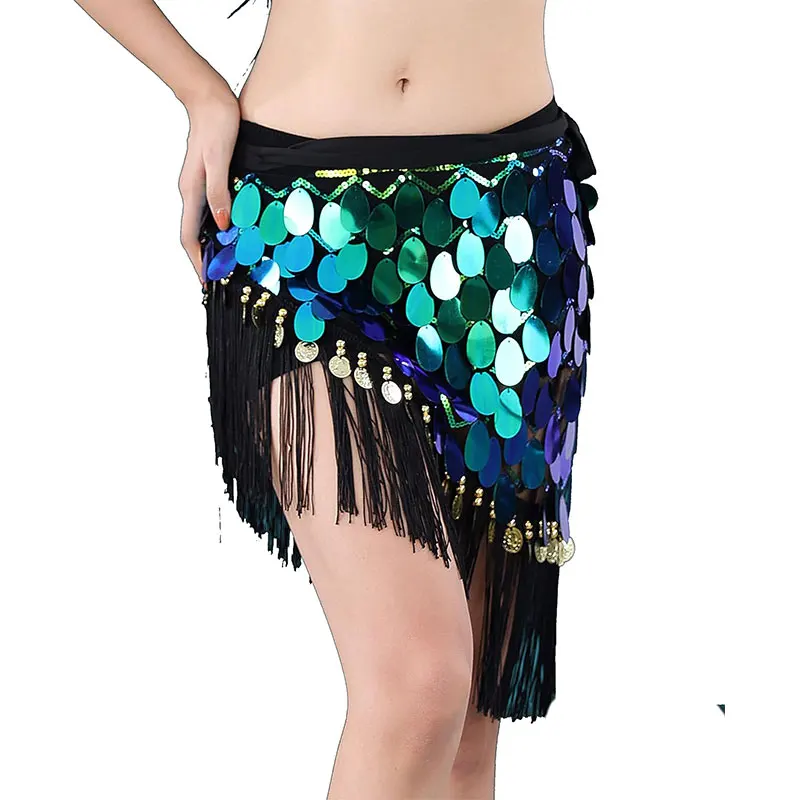 Bling Glitter Coins Belly Dance Costume Sequins Waving Cut Hip Scarf Skirt Festival Party Carnival Rav Outfit Dancewear Suit