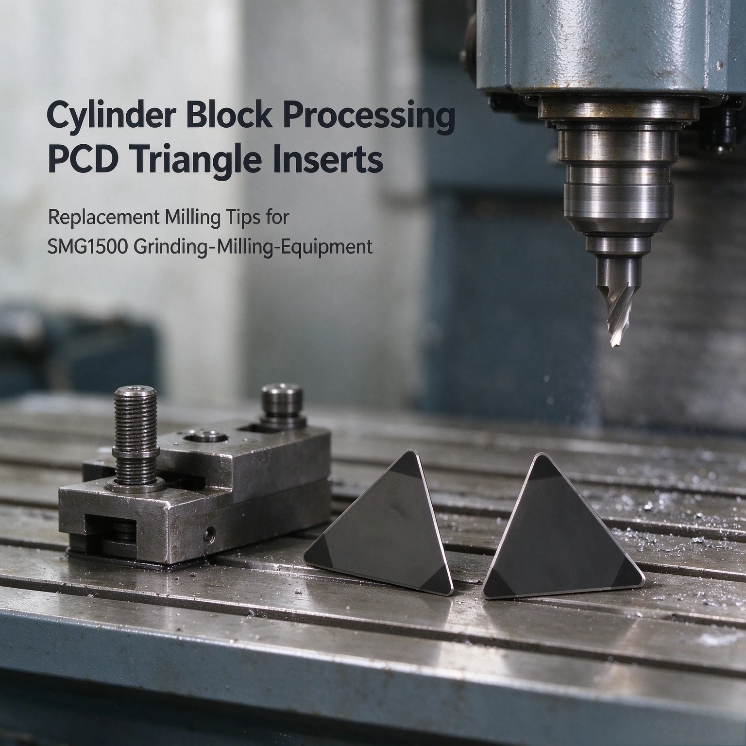 SMG1500 Machine Spare PCD Triangle Inserts, Wearproof Cutting Tips for Cylinder Block Grinding & Milling