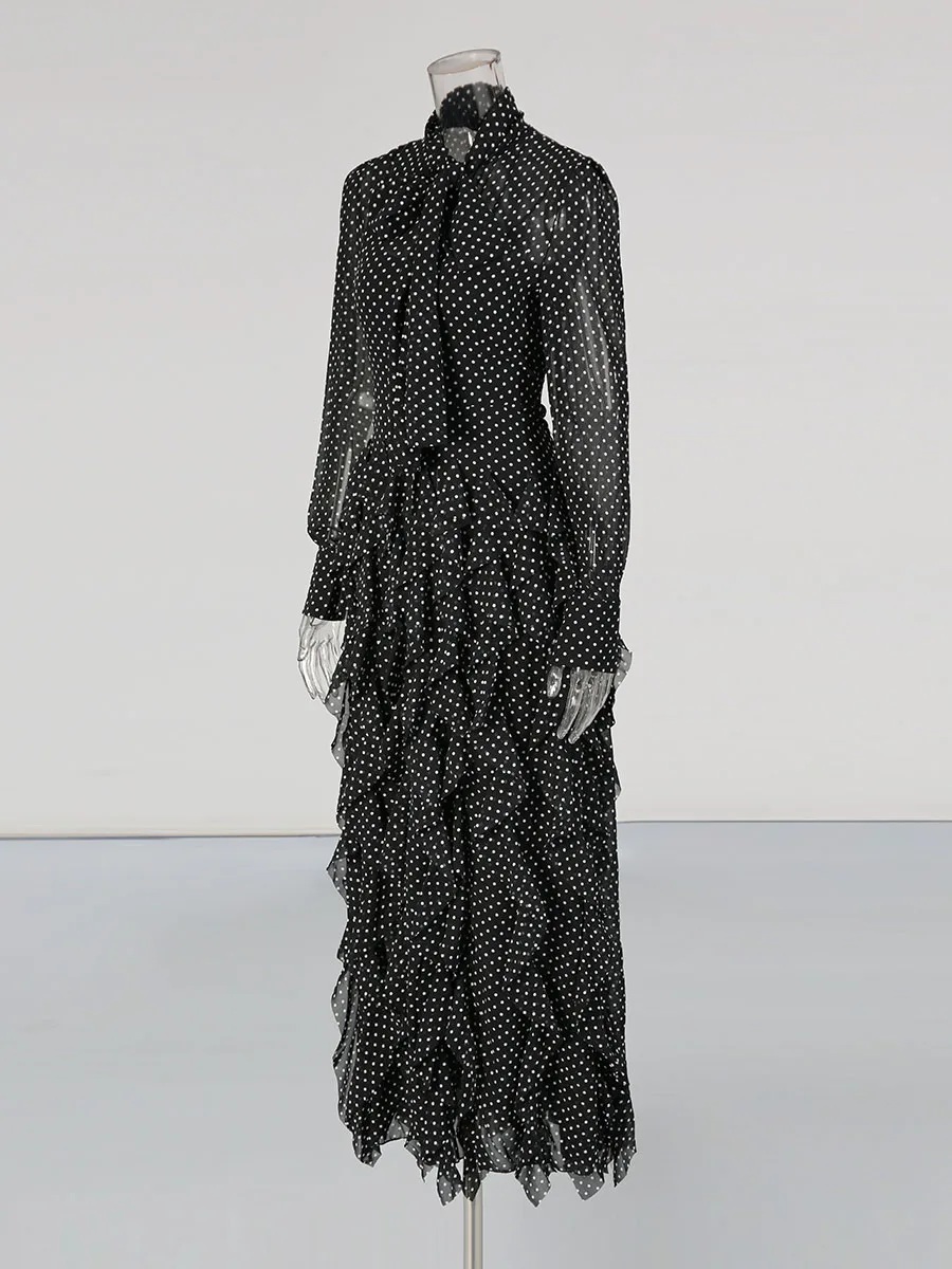 TWOTWINSTYLE pure épissé vague Point robes de mode pour les femmes haute Waneck manches longues Patchwork champignon plis robe femme nouveau