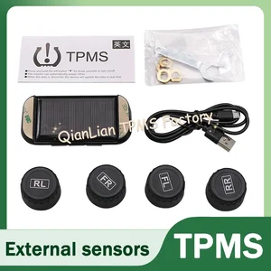 Solar TPMS Tire Pressure Monitoring System Temperature Warning Fuel Save With 4 External Sensors Car Tyre Pressure Monitor
