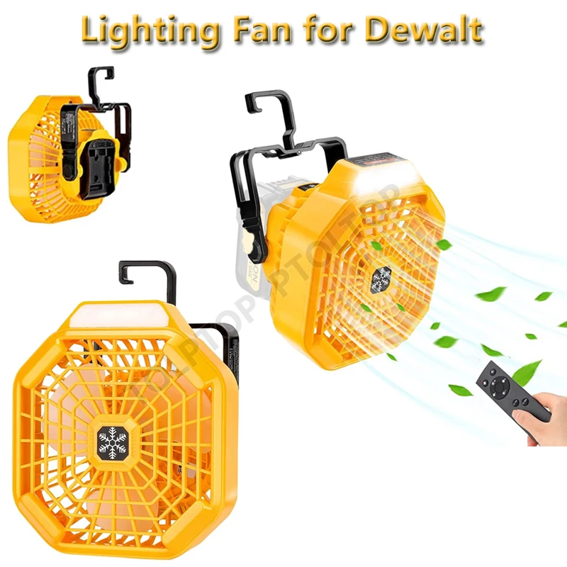 

Multifunctional Lighting Fan for Dewalt 14.4-20V Li-ion Battery Portable 3 Speed Camping Fan with LED Work Light Remote Control