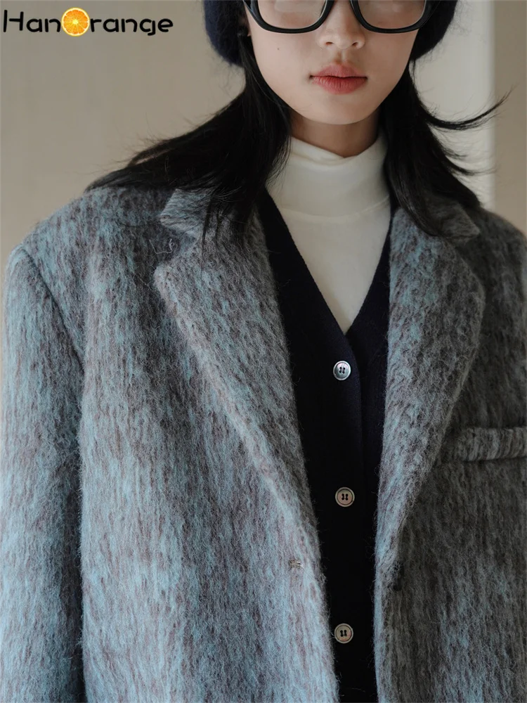 HanOrange-Manteau en Laine d\'Alpaga Imbibé pour Femme, Blazer Confortable, Silhouette d\'Hiver Chaude et Lourde, 2024