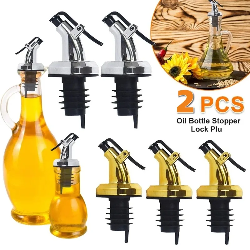 2pcs Oil bottle stopper Kitchen press type oil guide nozzle Sealed leakproof spray Soy sauce seasoning bottle oil nozzle plug