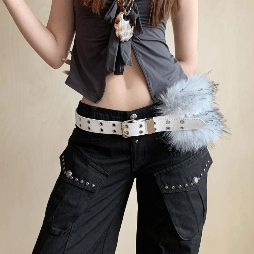 

Fashion PU Leather Leather Fur Belt Rivet Spicy Girl Style Plush Belt Punk Versatile Y2K Waistband Dress Decoration
