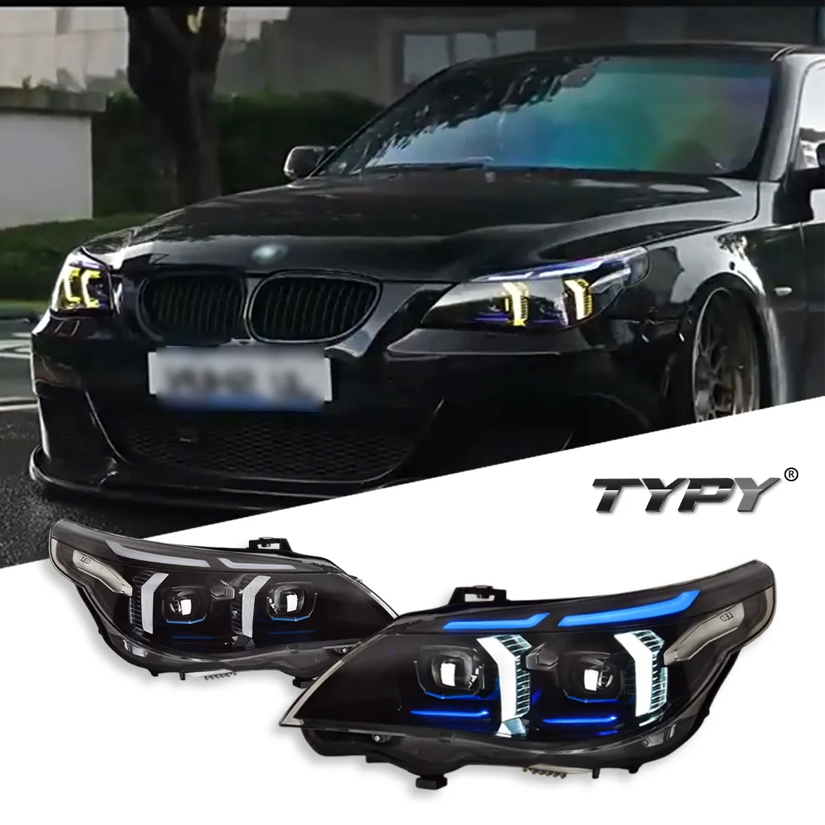 

Фара TYPY для BMW 5 серии E60 (2003-2010), модифицированная под новые динамические светодиодные ДХО и указатели поворота, автоаксессуары