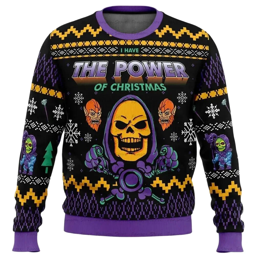 Retro Cartoon Skeletor Ugly Christmas Sweater Sweatshirt Comfort Warm Autumn Winter The Power Of Christmas Xmas Pullover Tops