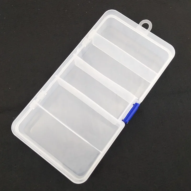 OUTKIT 5 Compartments Transparent Visible Plastic Fishing Tackle Box Fishing Lure Storage Box Case Fish Tool 17.7*9.3cm